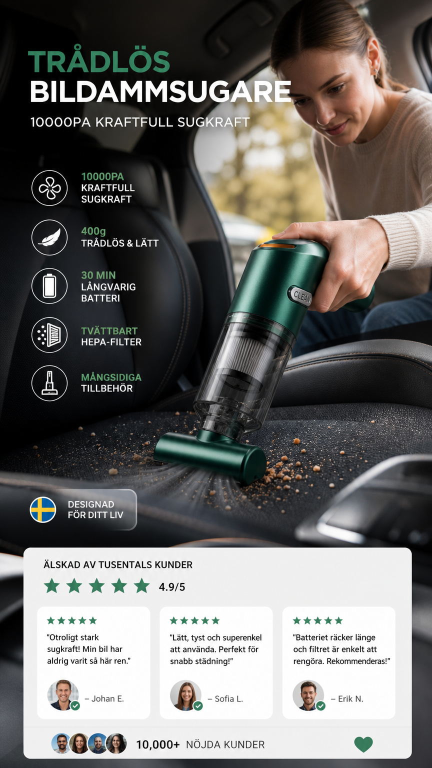 🚗 50 % RABATT NU! 🔋 Kraftfull sladdlös bildammsugare – kompakt och lätt med 10 000 Pa sugkraft 🧹