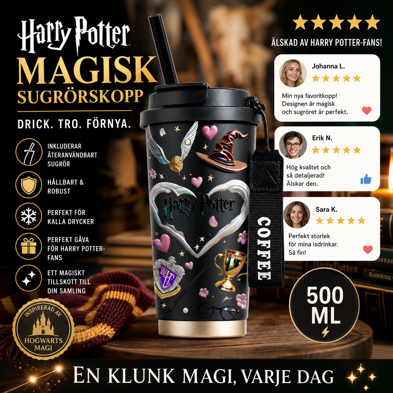 Harry Potter-magi – Patron-glas med sugrör