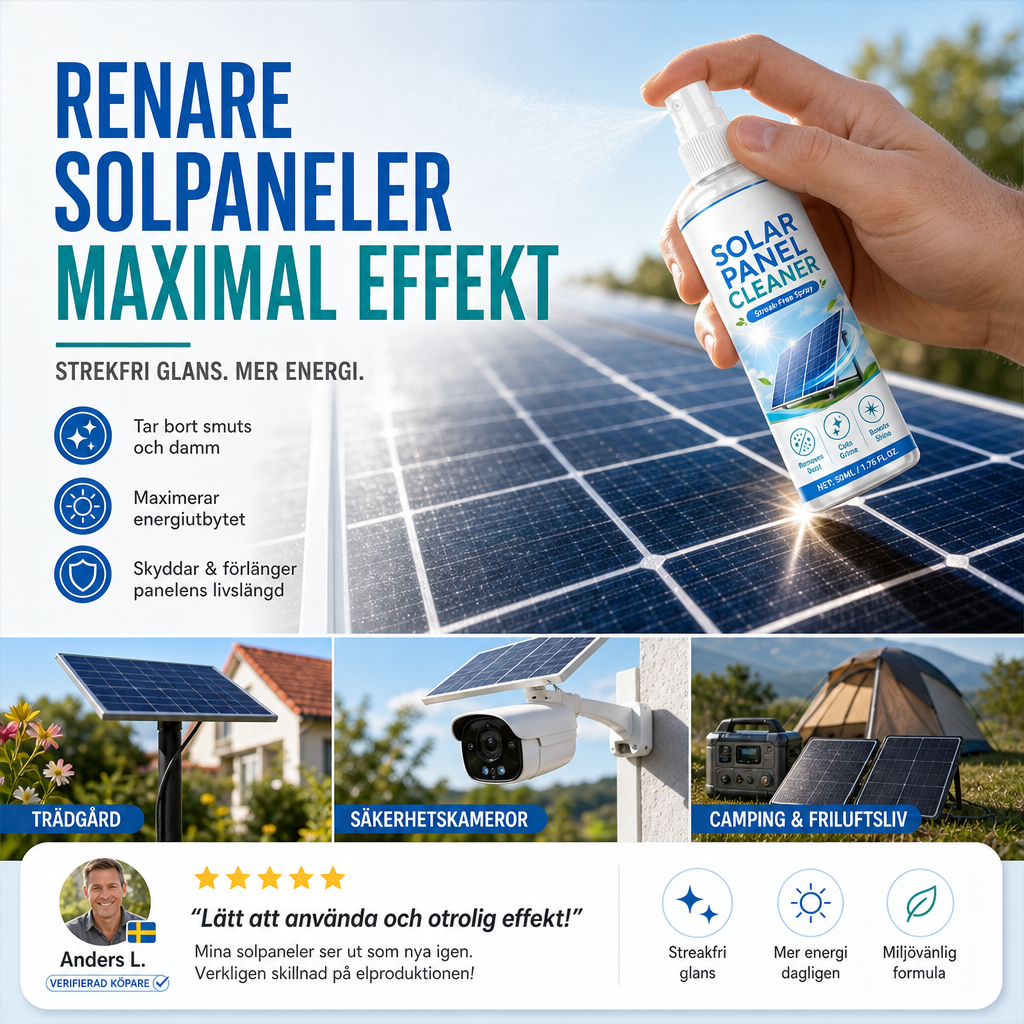 🛒 50% RABATT NU! ☀️ Avancerad rengöringsspray för solpaneler – Effektiv borttagning av smuts & bättre energiutbyte – Lättanvänd utomhusprodukt 💧