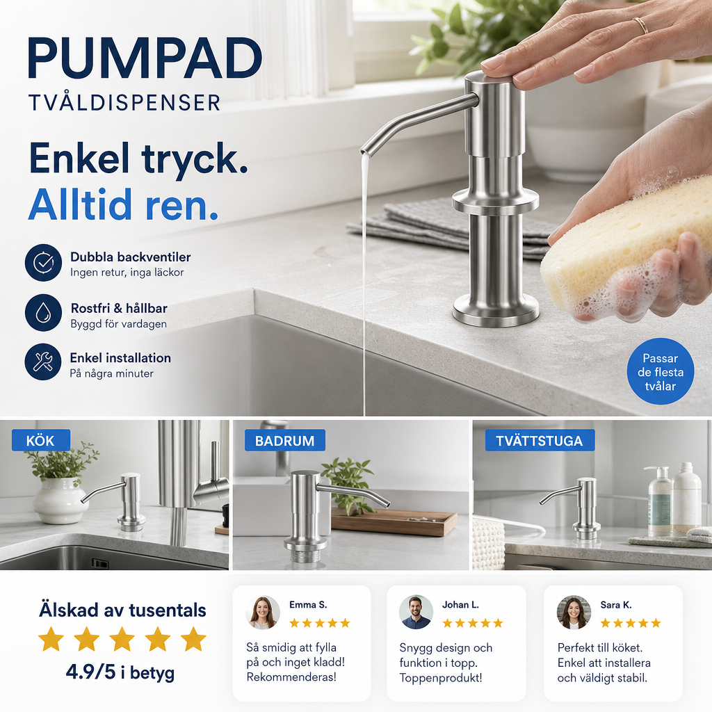 🧴 50% RABATT NU! 💧 Diskmedelsdispenser för Köksvask – 99cm Slang & 360° Rotation – Perfekt för Rent & Snyggt Kök – Enkel Installation 🏠