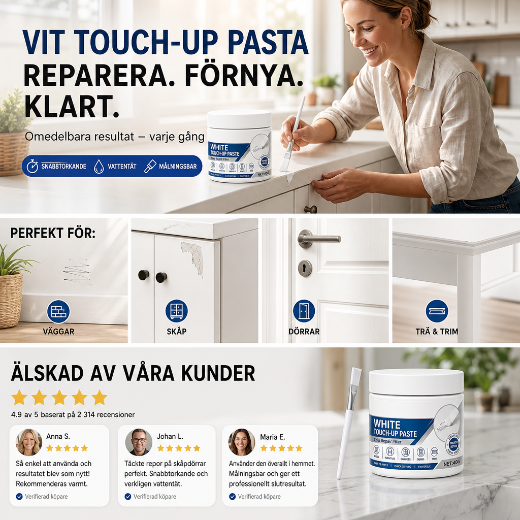 ✨ Återställ dina vita möblers rena utseende på några minuter – effektiv reparationspasta för repor och små skador 🏠