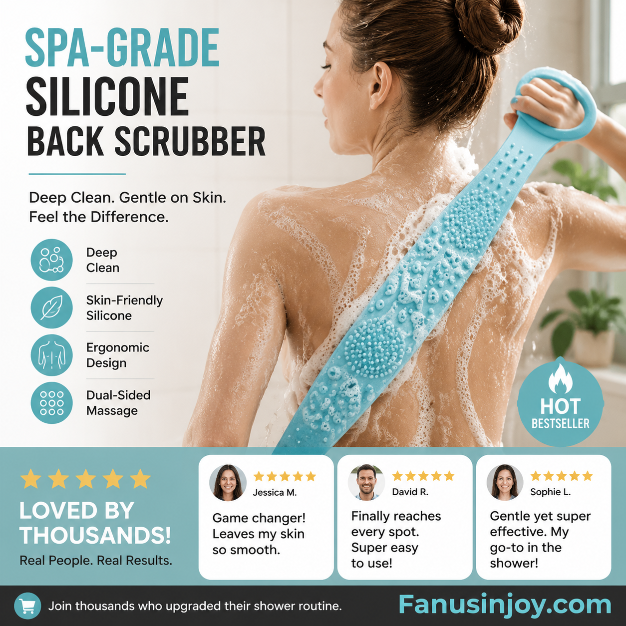 🛀 Slipp kämpa med ryggen i duschen – smart silikonscrubber för mjukare hud och enklare badrutiner ✨