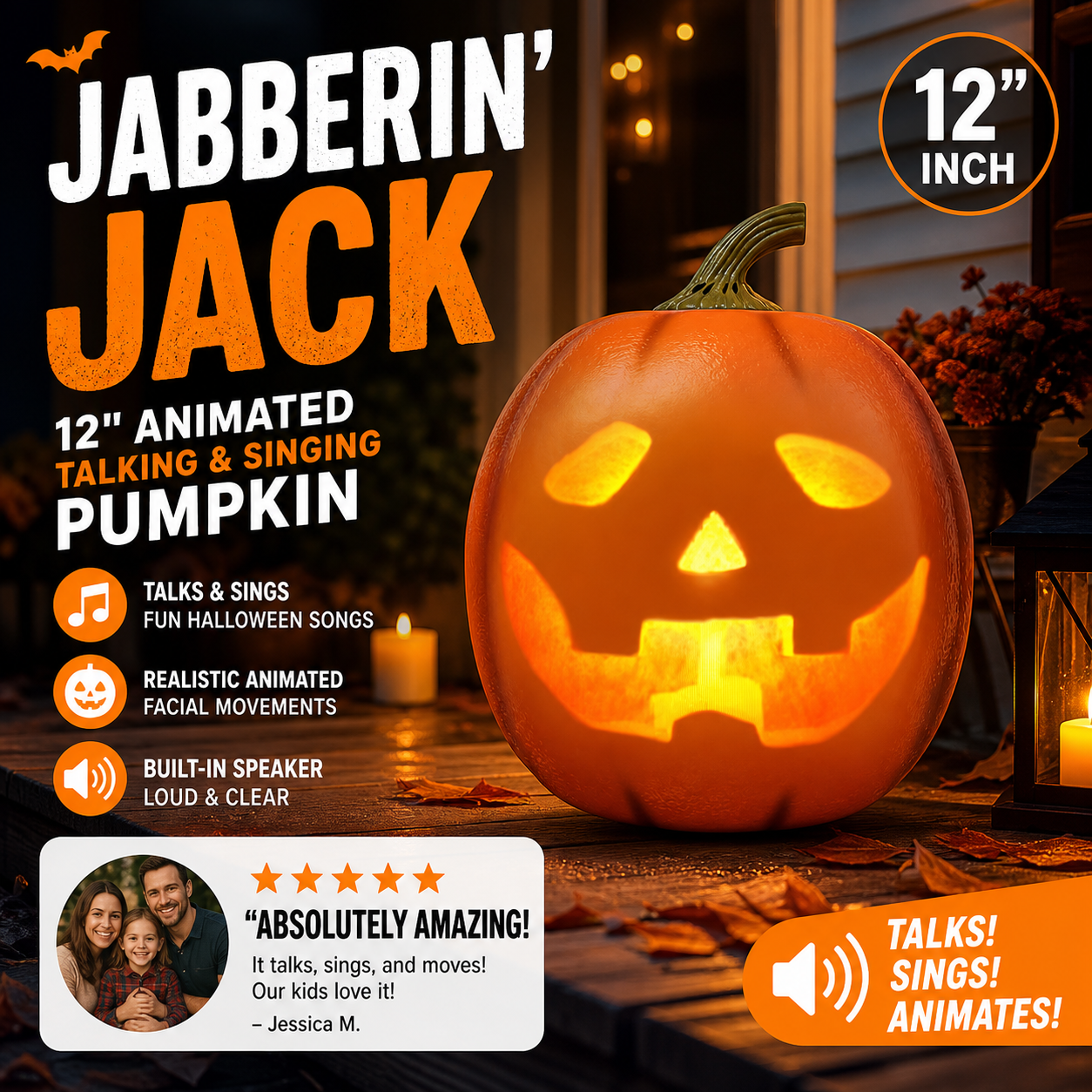 📢⏰Lägsta pris någonsin🎁Jabberin' Jack – animerad, talande och sjungande pumpa