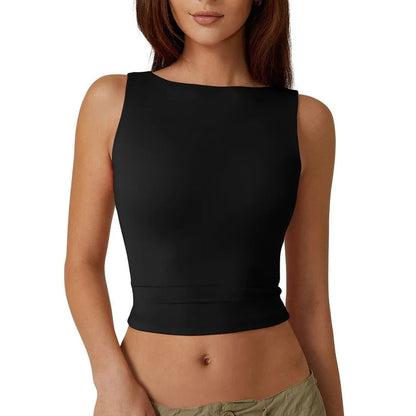 Hoog Nek Slim Fit Crop Tank Overhemd Y2k Tops