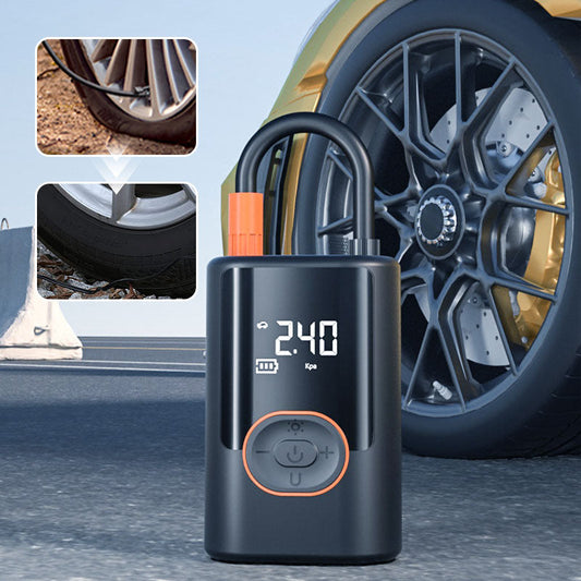 🚗 50% RABATT! 🔦 Multifunktionell Bärbar Bildäckpump med Ljus – Snabbpumpning, LED-nödljus & Digital display ⚡