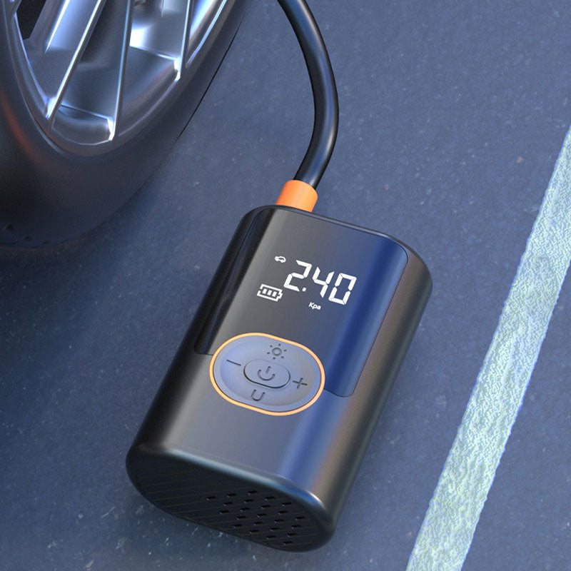 🚗 50% RABATT! 🔦 Multifunktionell Bärbar Bildäckpump med Ljus – Snabbpumpning, LED-nödljus & Digital display ⚡
