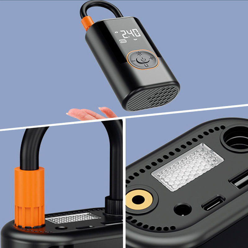 🚗 50% RABATT! 🔦 Multifunktionell Bärbar Bildäckpump med Ljus – Snabbpumpning, LED-nödljus & Digital display ⚡