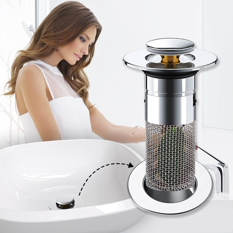 🚰 Pop-up-bottenventil för handfat – inbyggd hårfångare och filterkorg