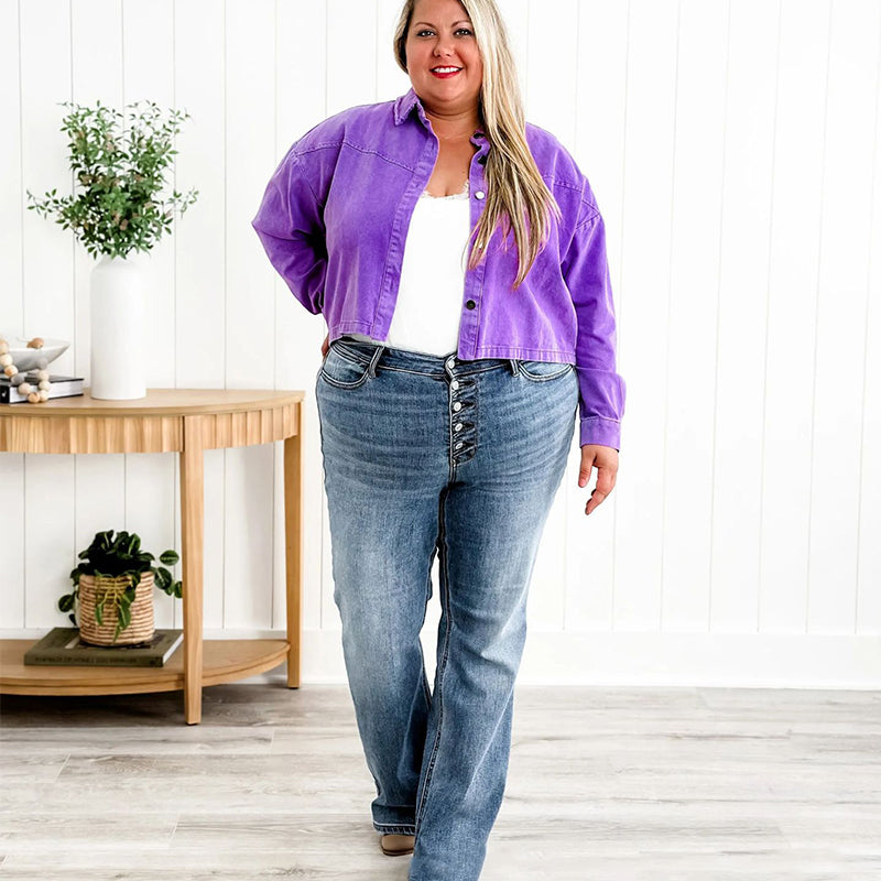 🎁Rabattkampanj: 50 % rabatt👖Jeans med medelhög midja, knäppning och utsvängda be
