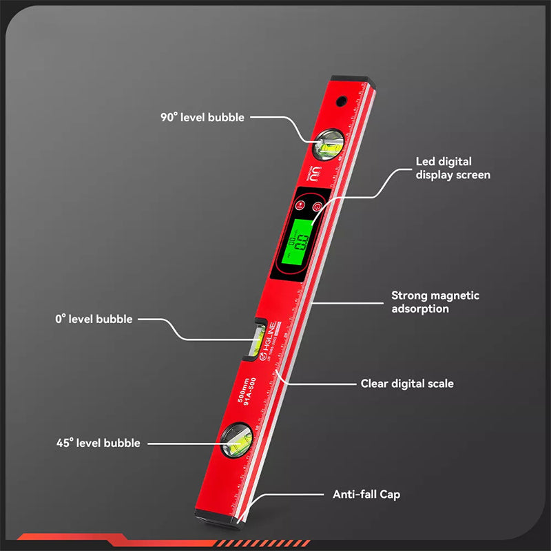 📏 Multifunktionellt magnetiskt vattenpass med LCD-display – Hög precision för byggnation och DIY ⚡