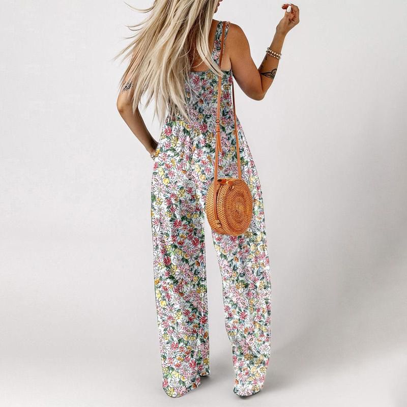 🌼Damers avslappnade ärmlösa jumpsuit med tryck🏖️
