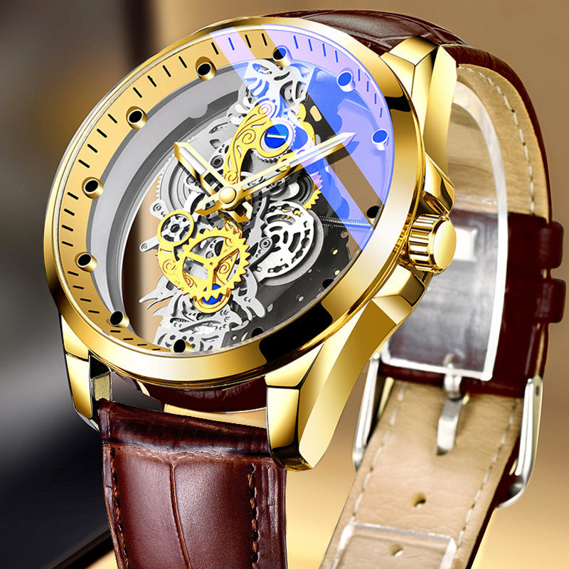 Dubbelsidig skeletonklocka med automatisk tourbillonstil och icke-mekaniskt urverk