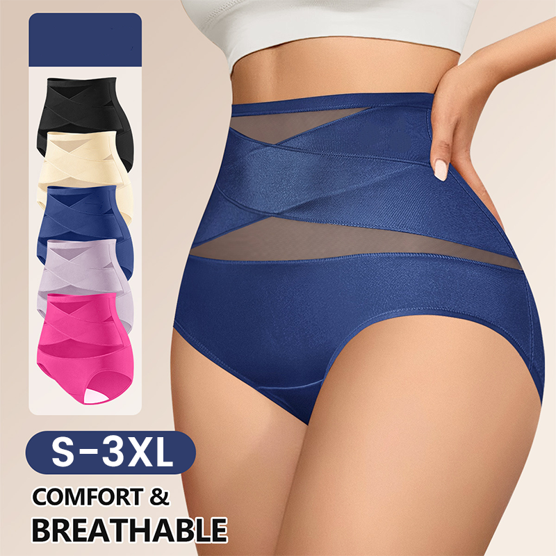 🌸Sista dagen – köp 1, få 3 paket✨Plus size-högmidjade trosor med korsande magkontroll