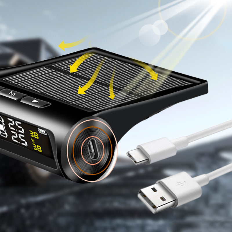 🔥Solcellsdriven 4-hjuls däcktrycksmätare med realtidsvisning