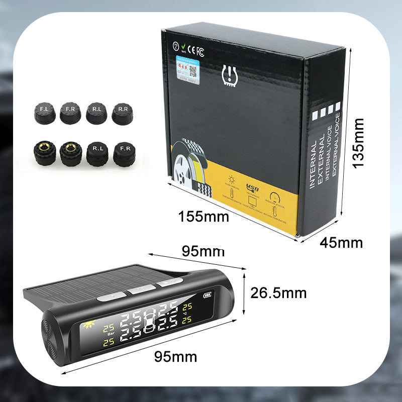 🔥Solcellsdriven 4-hjuls däcktrycksmätare med realtidsvisning