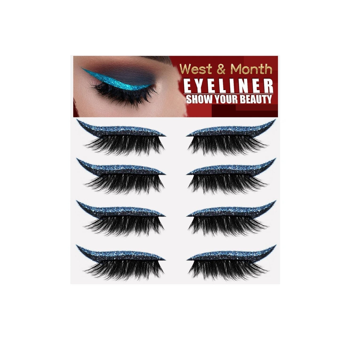 Återanvändbara självhäftande klistermärken för eyeliner och ögonfransar med glitter