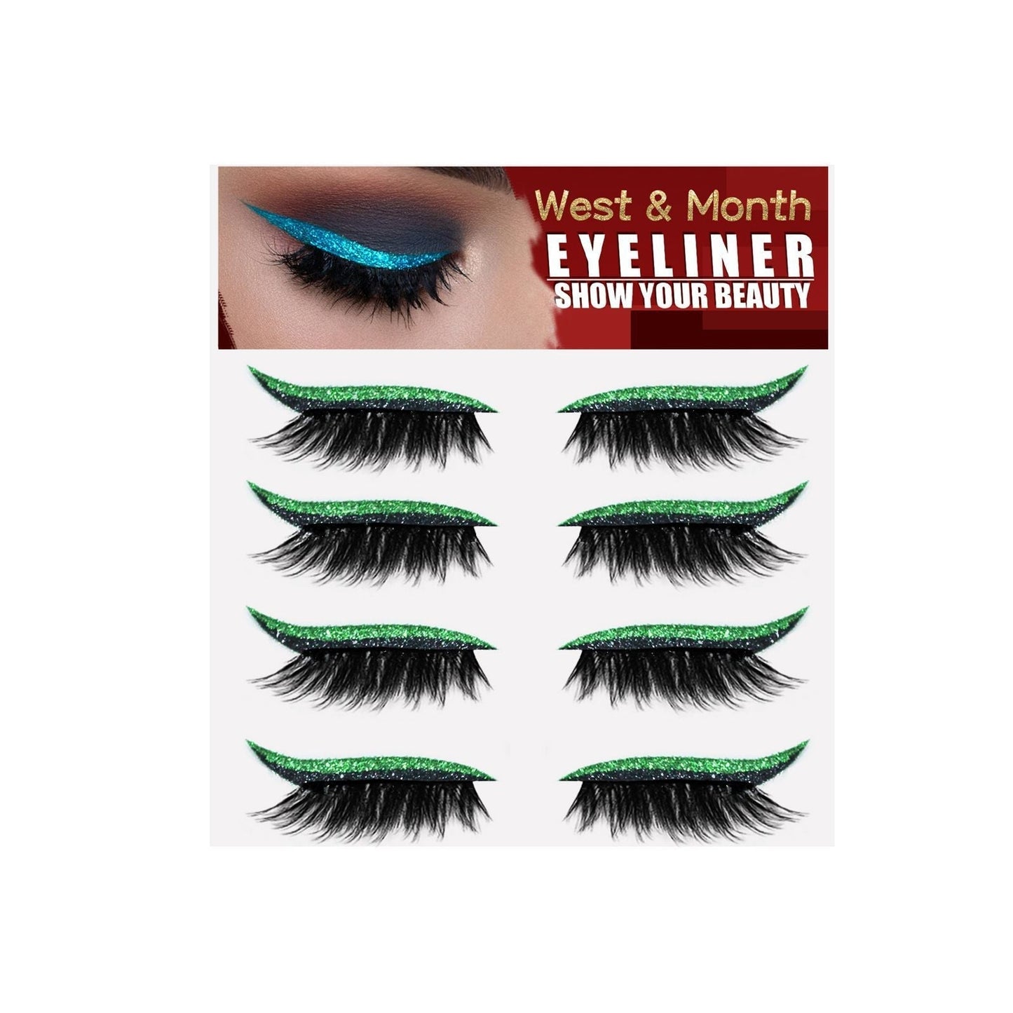 Återanvändbara självhäftande klistermärken för eyeliner och ögonfransar med glitter