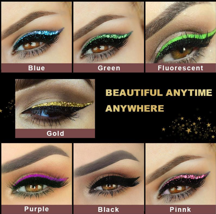 Återanvändbara självhäftande klistermärken för eyeliner och ögonfransar med glitter