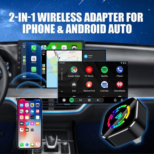 2-i-1 trådlös adapter för iPhone & Android Auto