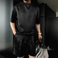 🏆Flash Sale⚡🔥Högkvalitativ herr Mercerized Cotton Casual Solid Color Top och Shorts Two-Piece Set【Lös passform, lämplig för alla tillfällen】