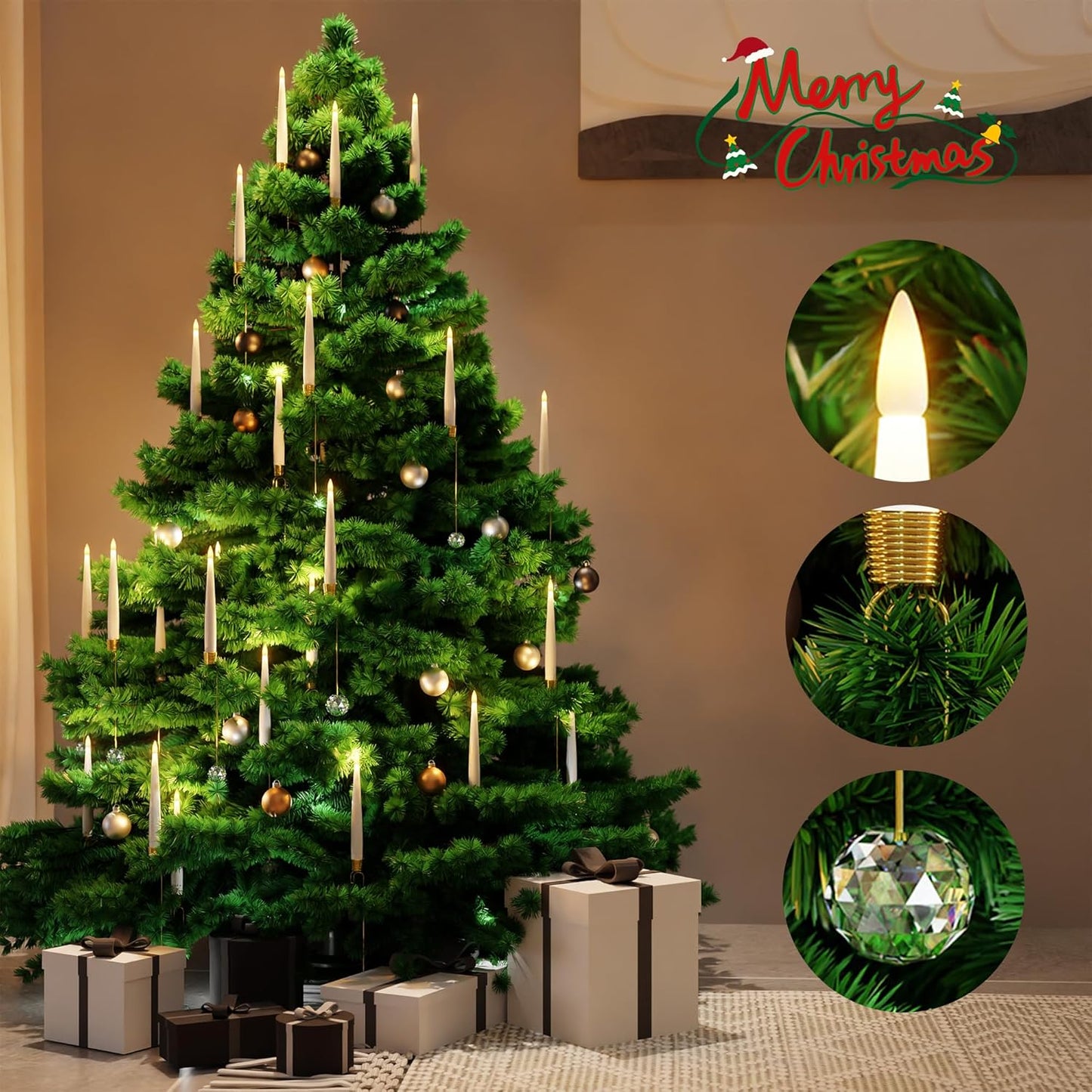🎁Tidig julkampanj – 50 % rabatt🎄LED-ljus för julgranen med genomskinliga kristallkulor som krokar