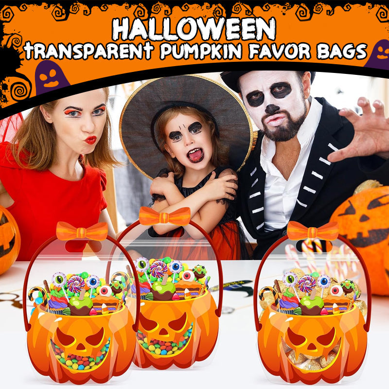 ❄️Summerfresh 50% RABATT!🍬20-pack Halloween-godispåsar med pumpamotiv – Återförslutningsbara genomskinliga kalaspåsar med handtag