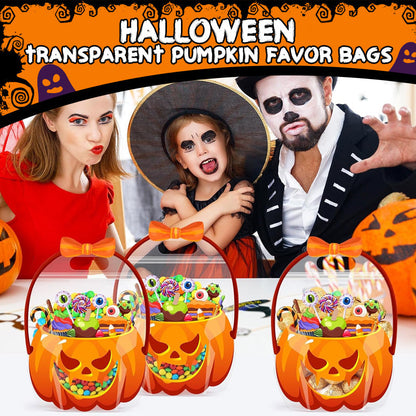 ❄️Summerfresh 50% RABATT!🍬20-pack Halloween-godispåsar med pumpamotiv – Återförslutningsbara genomskinliga kalaspåsar med handtag