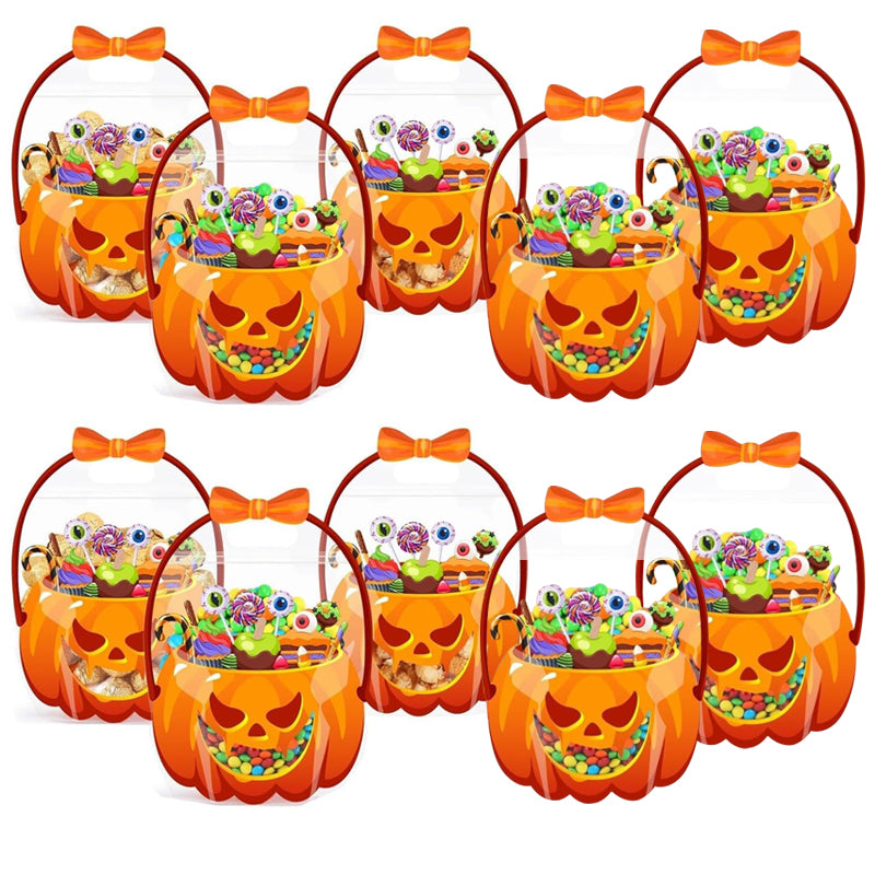 ❄️Summerfresh 50% RABATT!🍬20-pack Halloween-godispåsar med pumpamotiv – Återförslutningsbara genomskinliga kalaspåsar med handtag