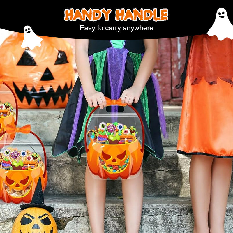❄️Summerfresh 50% RABATT!🍬20-pack Halloween-godispåsar med pumpamotiv – Återförslutningsbara genomskinliga kalaspåsar med handtag