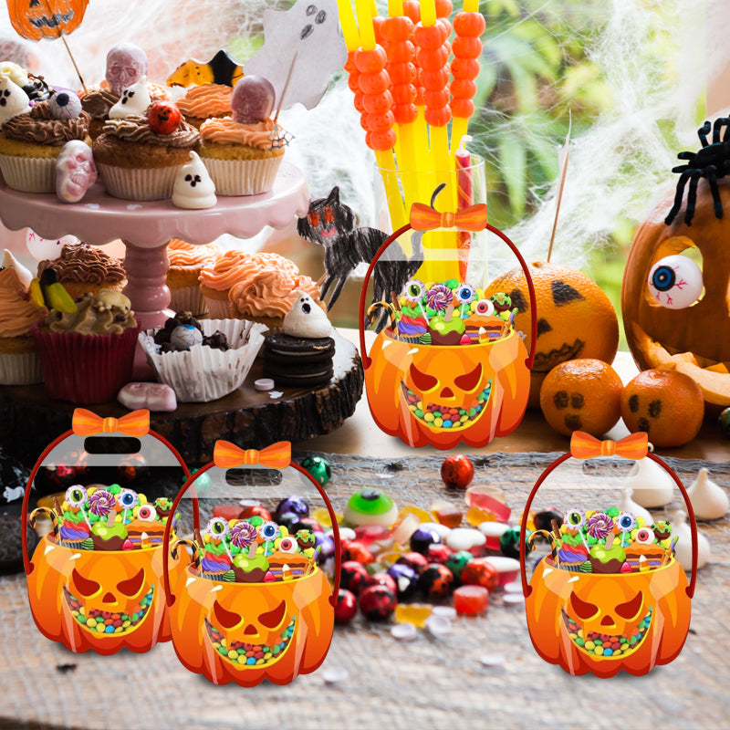 ❄️Summerfresh 50% RABATT!🍬20-pack Halloween-godispåsar med pumpamotiv – Återförslutningsbara genomskinliga kalaspåsar med handtag