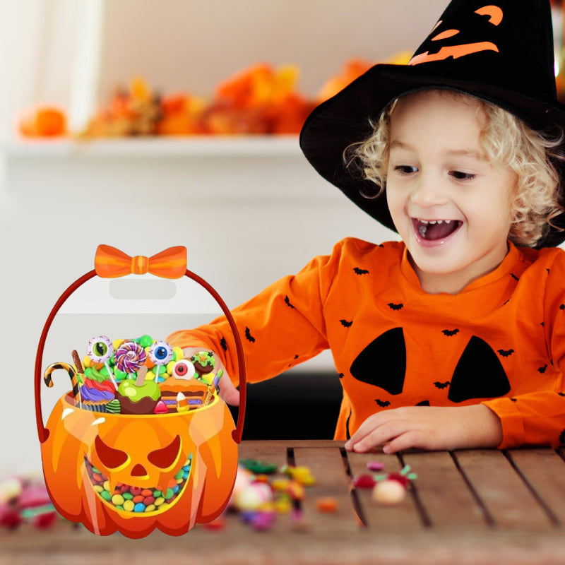 ❄️Summerfresh 50% RABATT!🍬20-pack Halloween-godispåsar med pumpamotiv – Återförslutningsbara genomskinliga kalaspåsar med handtag