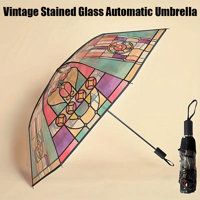 🔥Het rea 49 % RABATT💦Vintage automatiskt paraply med målat glas