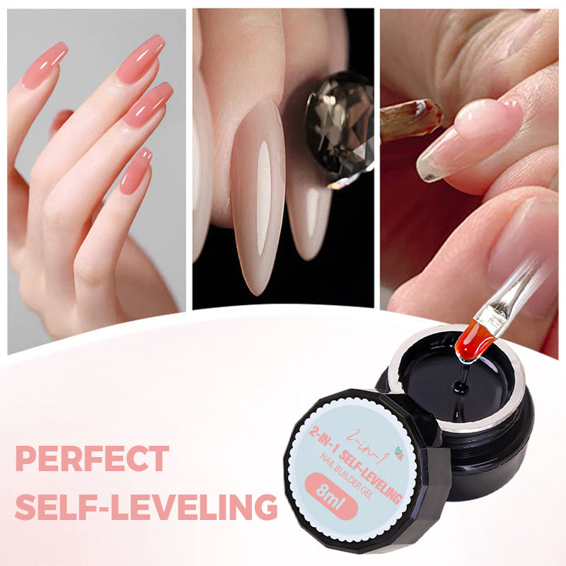 💅 KÖP 1 FÅ 2! ✨ 2-i-1 Självnivellerande Nagelbyggargel - Botten- & Toppskikt med 15s Snabbhärdning för Salongkvalité Hemma 🌟🌀