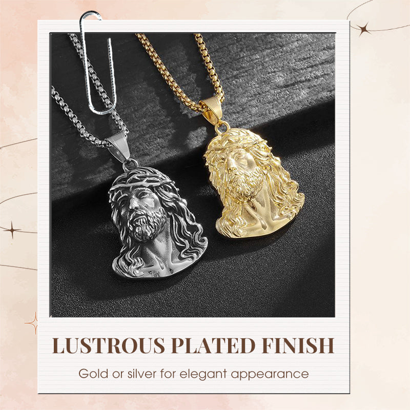 ✝️ Bästa Presenten ✨ Halsband med Jesus Huvud Medalj