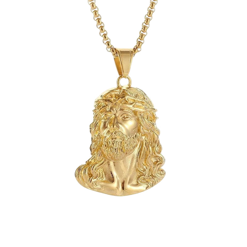 ✝️ Bästa Presenten ✨ Halsband med Jesus Huvud Medalj