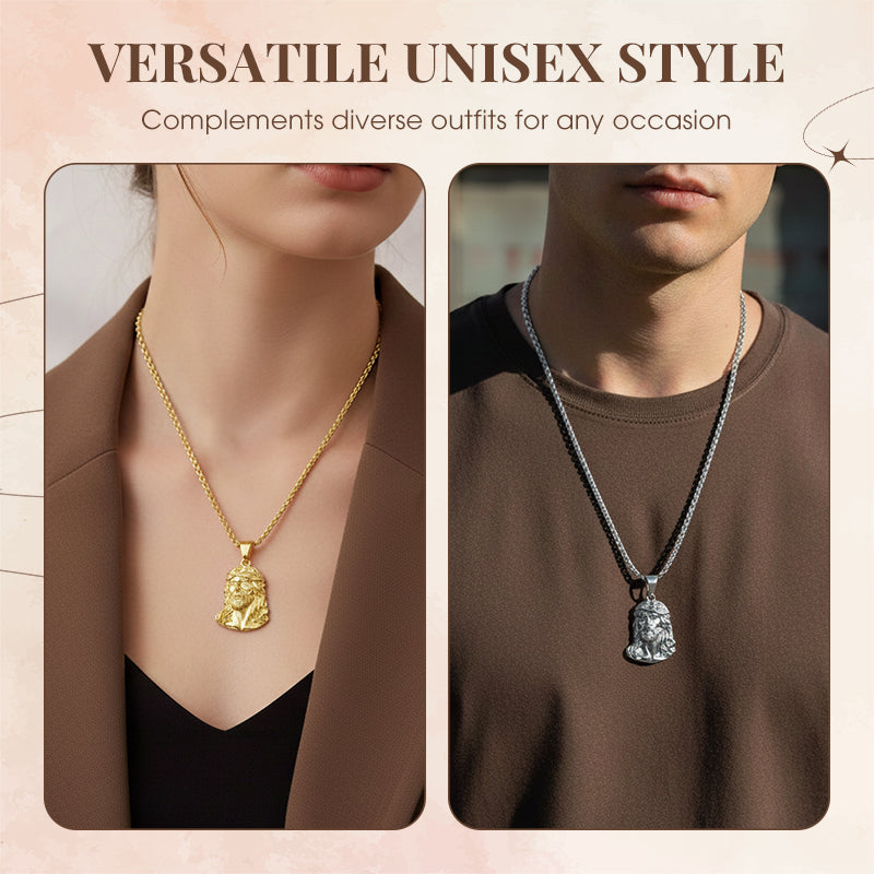 ✝️ Bästa Presenten ✨ Halsband med Jesus Huvud Medalj
