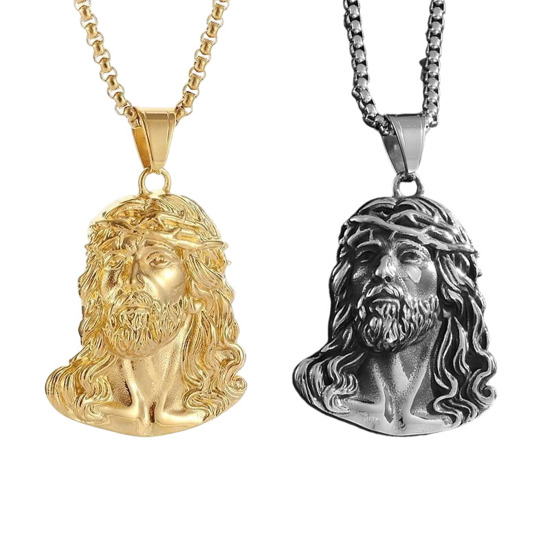 ✝️ Bästa Presenten ✨ Halsband med Jesus Huvud Medalj
