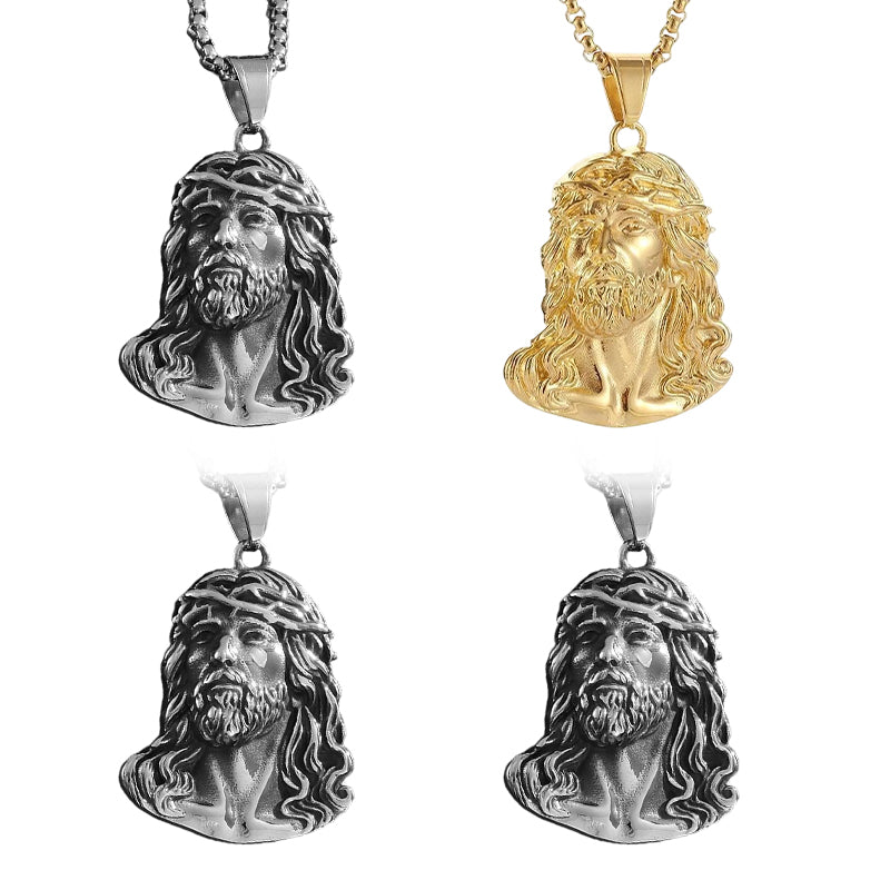 ✝️ Bästa Presenten ✨ Halsband med Jesus Huvud Medalj