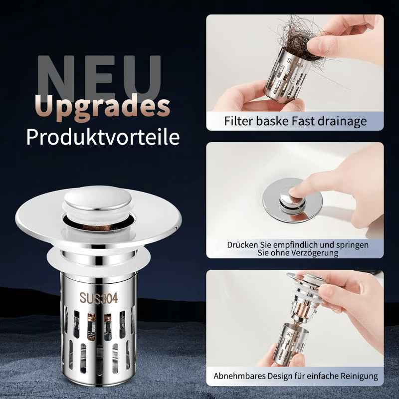 Universell pop-up-sil för diskho i rostfritt stål