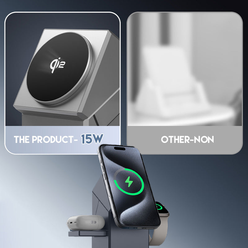 3-i-1 hopfällbar magnetisk trådlös laddningsstation