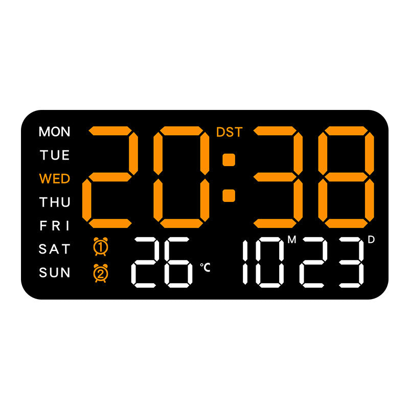 Stor digital väggklocka med LED-display, datum och termometer