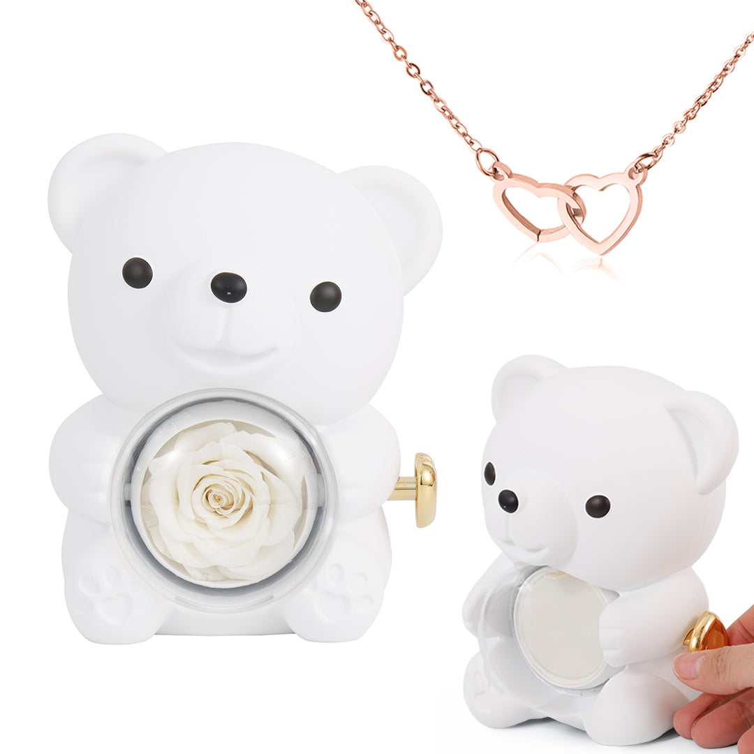 💝Graverat hjärthalsband – med äkta rosbjörn i presentförpackning🧸