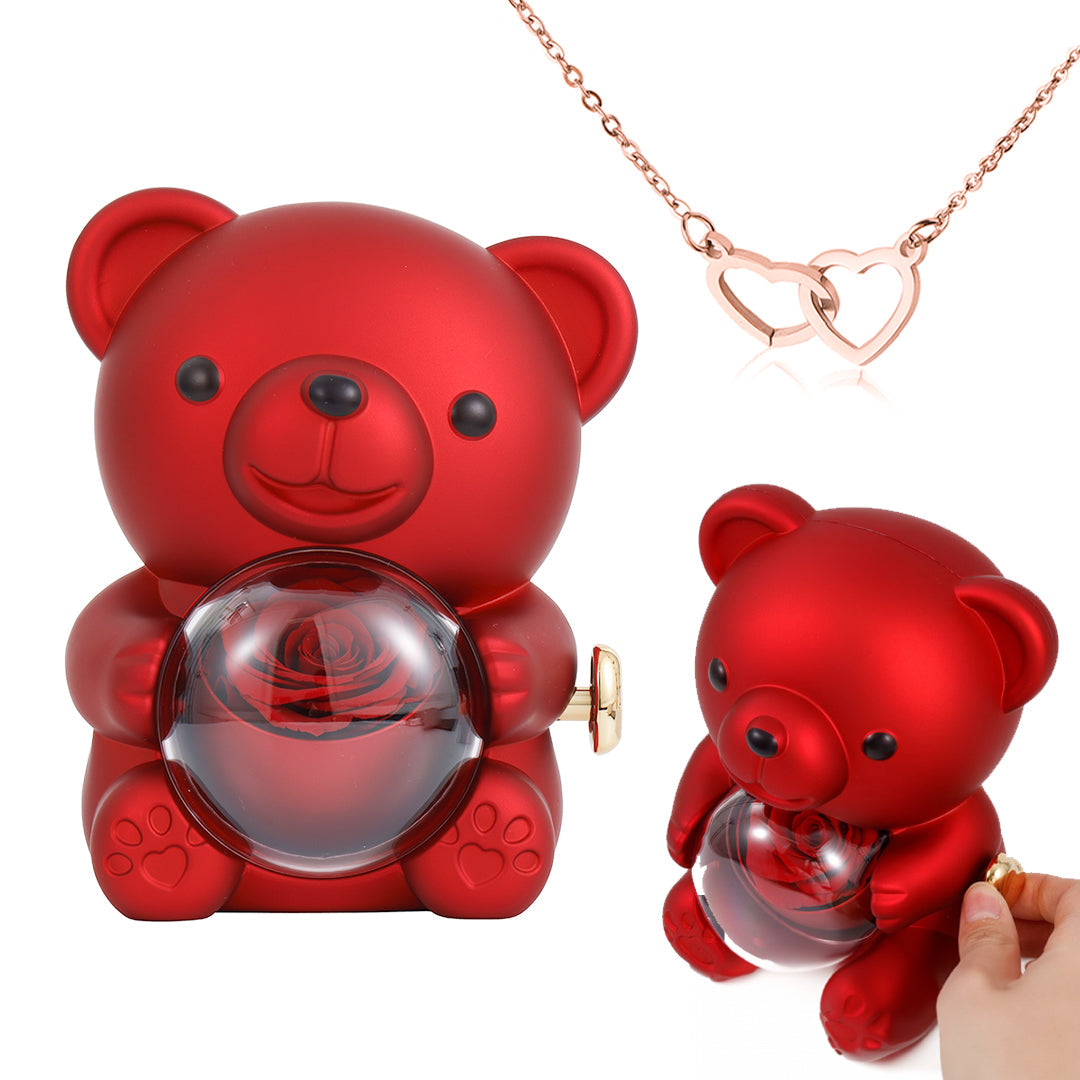 💝Graverat hjärthalsband – med äkta rosbjörn i presentförpackning🧸