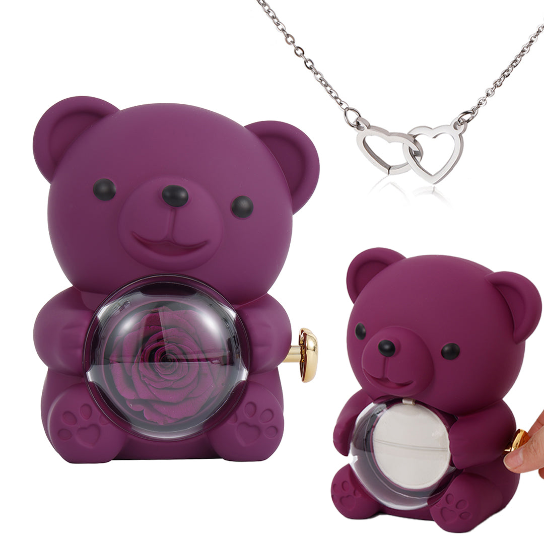 💝Graverat hjärthalsband – med äkta rosbjörn i presentförpackning🧸
