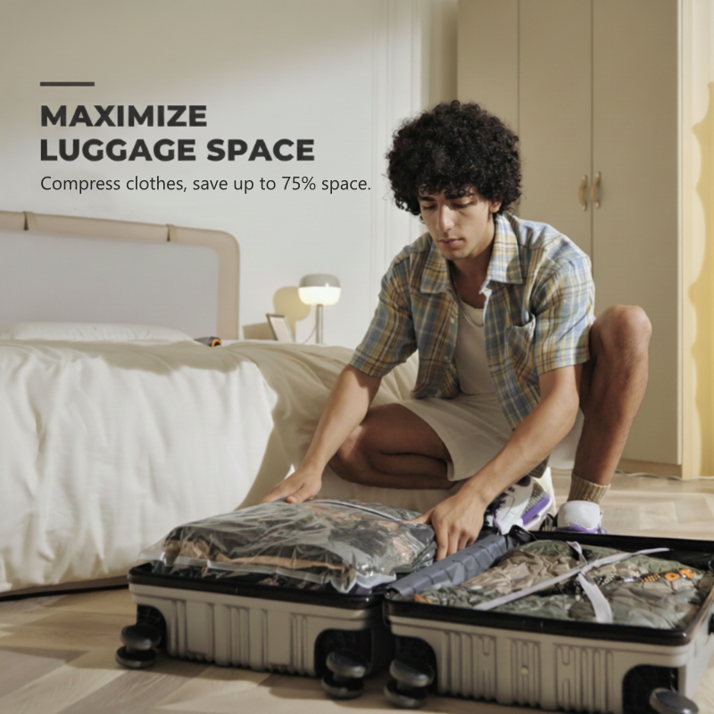 🧳 Måste-ha resor vakuumförvaringspåsar — spara upp till 75 % plats i ditt bagage!