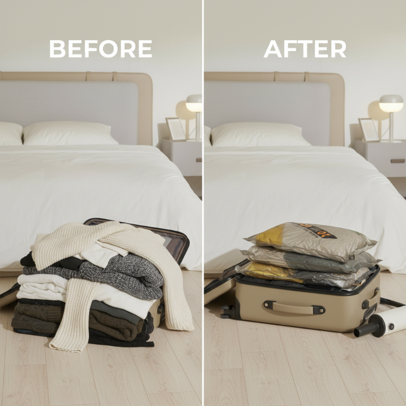 🧳 Måste-ha resor vakuumförvaringspåsar — spara upp till 75 % plats i ditt bagage!