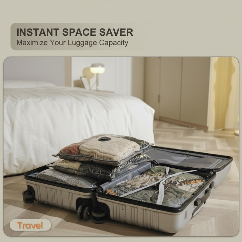 🧳 Måste-ha resor vakuumförvaringspåsar — spara upp till 75 % plats i ditt bagage!