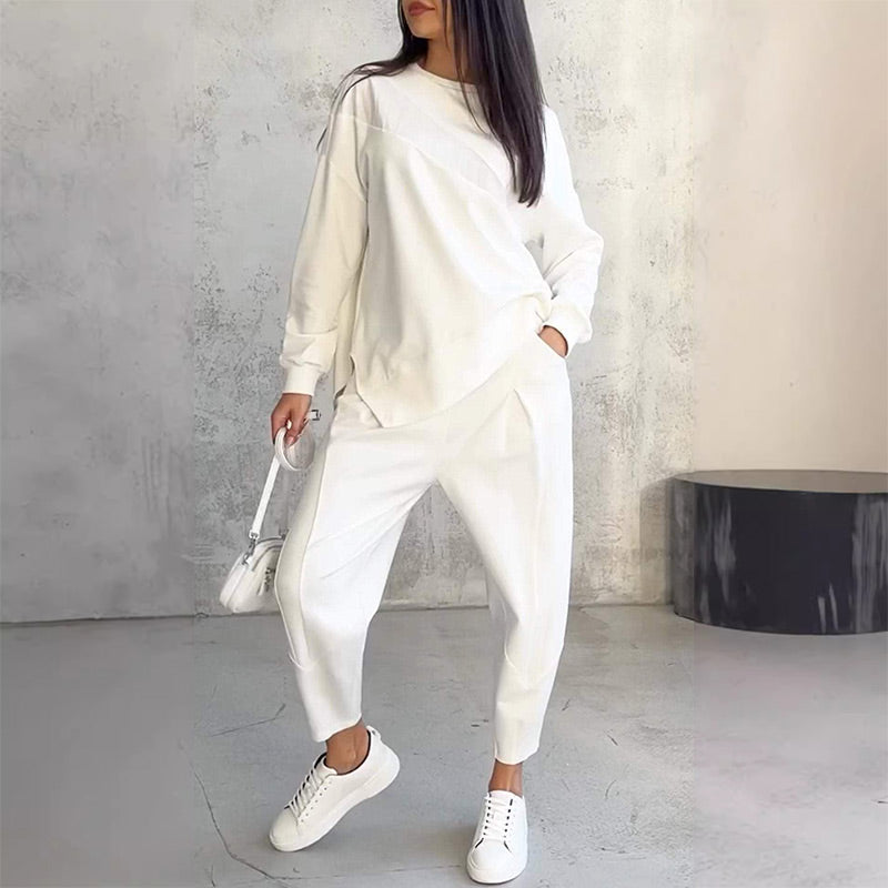🌸✨Set med långärmade sweatshirts och byxor med oregelbunden nederkant för kvinnor