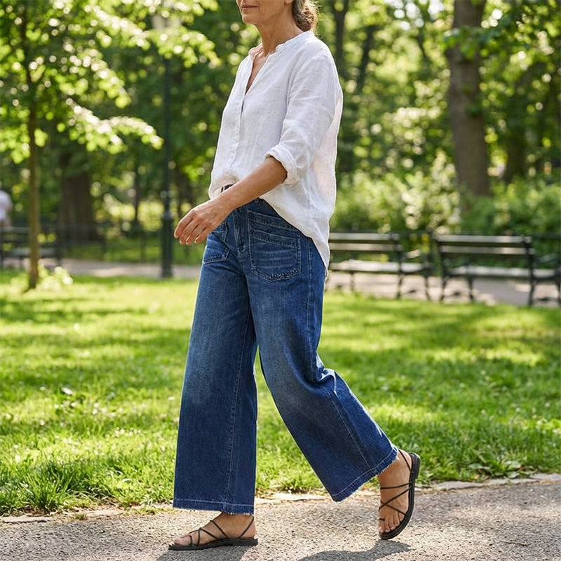 👖 Damjeans med Hög Midja och Vida Ben – Figursydd, Längre Ben & Superbekväm 💙