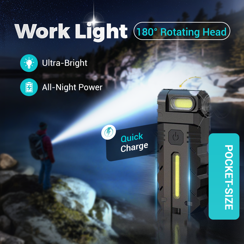 LED-arbetslampa med 180° roterbart huvud
